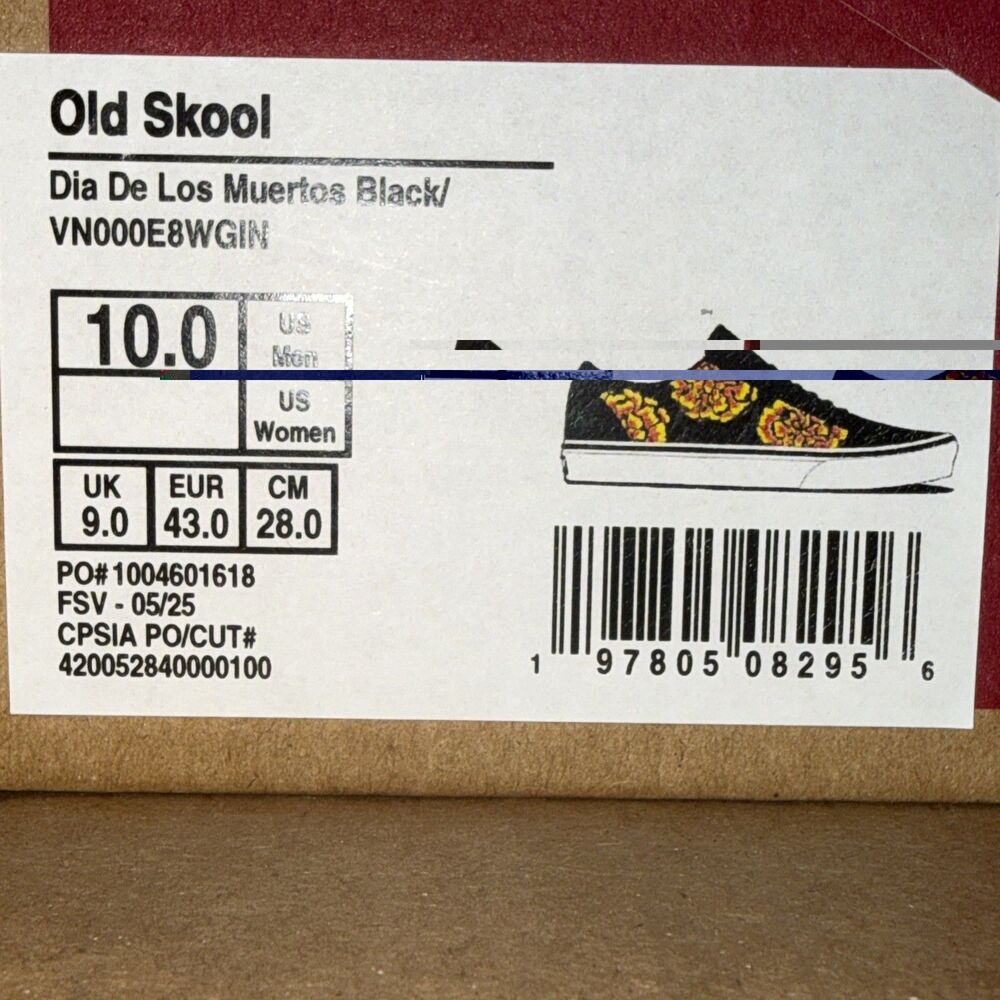Vans Old Skool Dia De Los Muertos Black & Yellow Skate Men's Size 10 Shoes - Picture 5 of 5